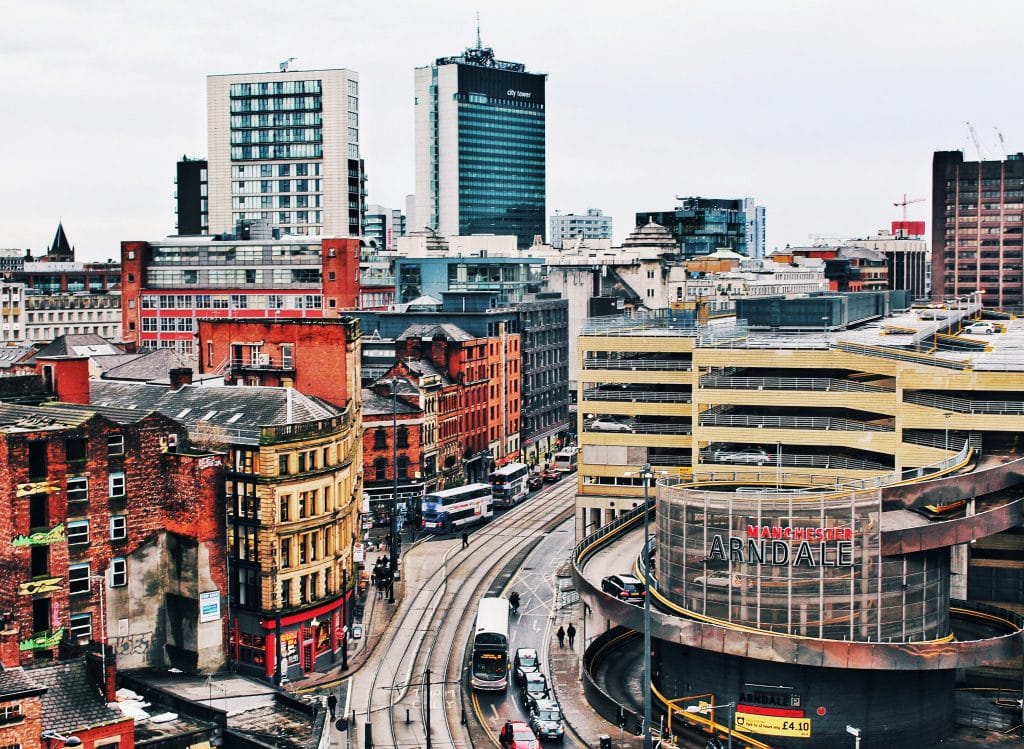 a cityscape of manchester city in the uk
